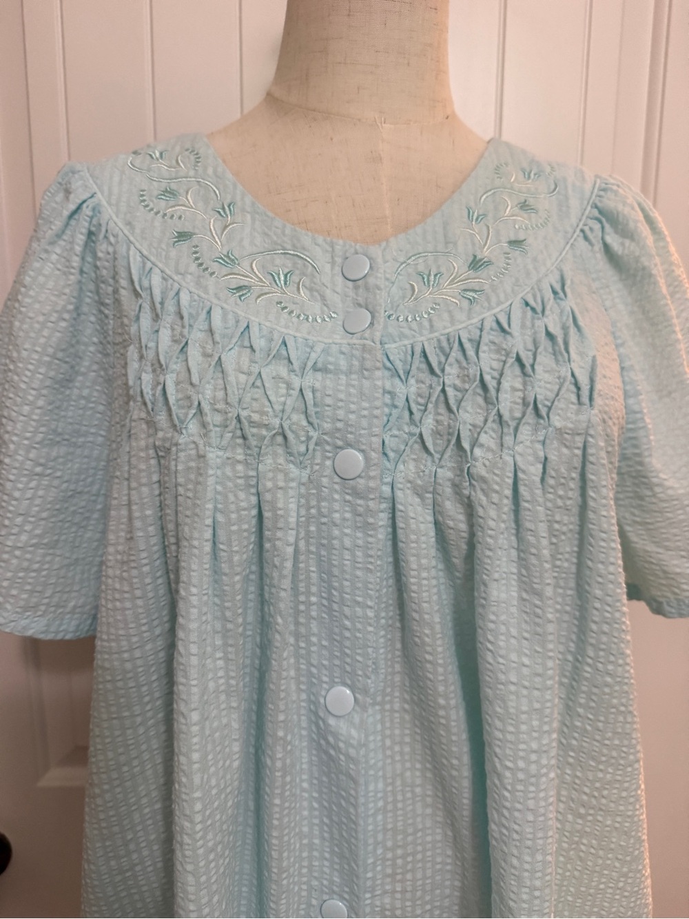 Miss Elaine Seersucker Light Blue House Robe Sz 1X